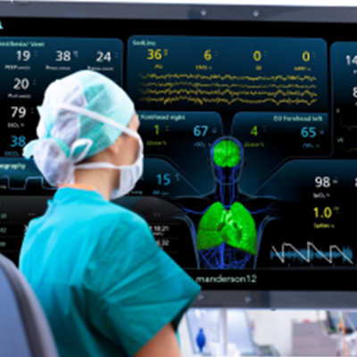 clinician looking at screen with Masimo Uniview displayed
